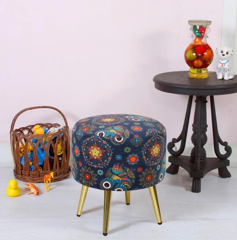 Shadowkart Ottoman Stool for Living | Pouffe for Sitting Printed Ottoman | Foot Rest Wooden Ottoman Foot Puffy Stool | Make up Dressing Side Table & Decoration, 17 Inch Height