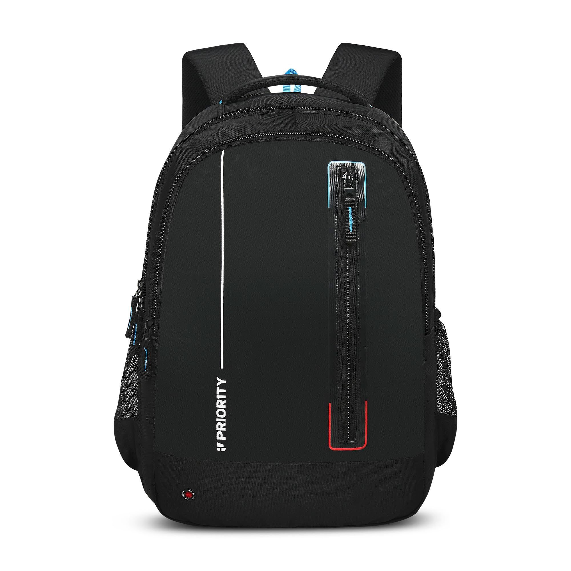 Priority 35 Liters Black Polyester Stylish College Bag | With Waterproof Rain & Dust Cover | Backpack Unisex Bag for Men & Women (Scholar 002-25899)