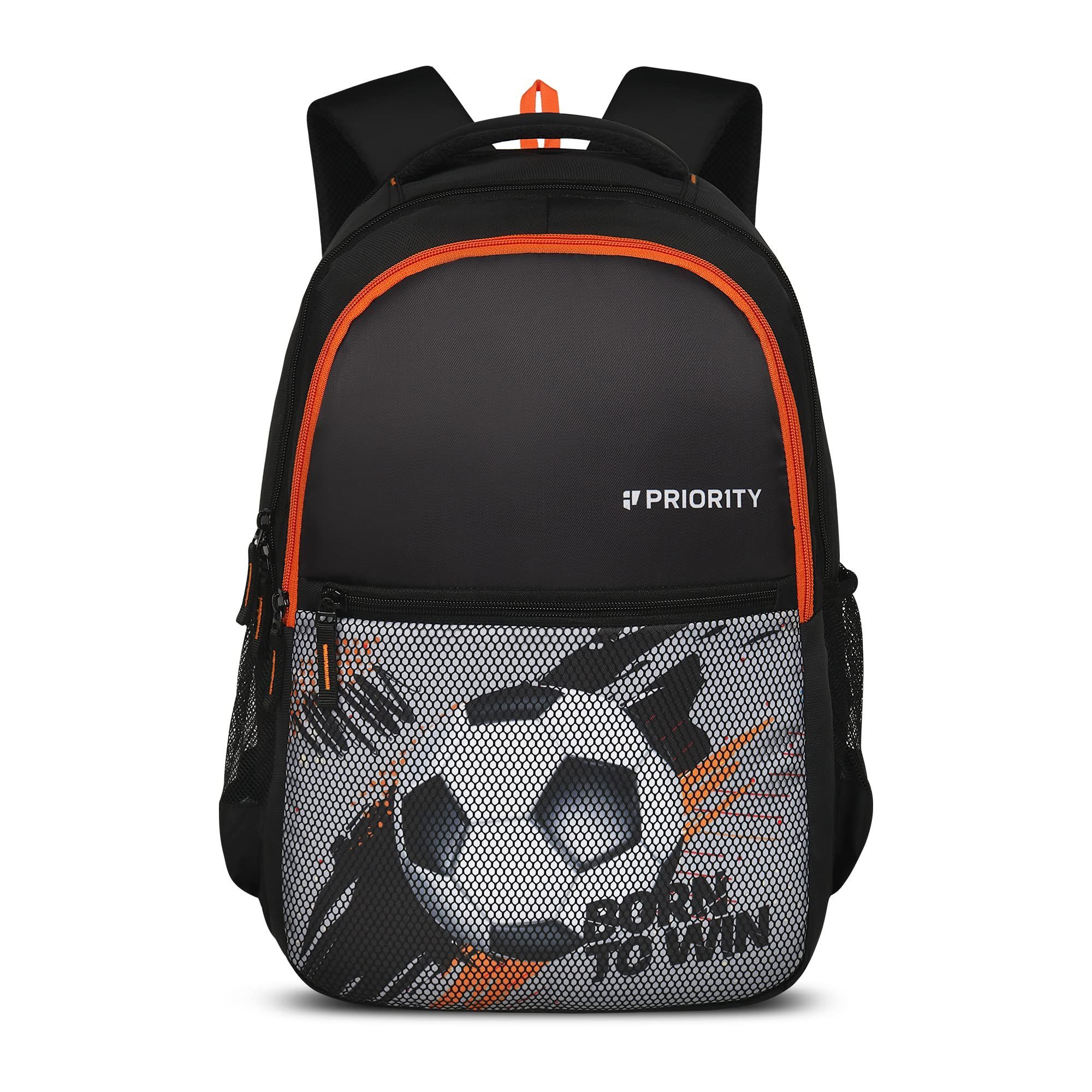 Priority Born To Win 35 Liters Black Polyester Stylish College Bag | With Waterproof Rain & Dust Cover | Backpack Unisex Bag for Men & Women (Scholar 001-25898)