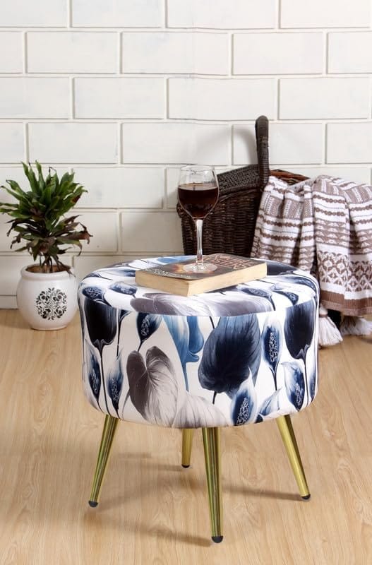 Shadowkart Ottoman Stool for Living | Pouffe for Sitting Printed Ottoman | Foot Rest Wooden Ottoman Foot Puffy Stool | Make up Dressing Side Table & Decoration, 17 Inch Height