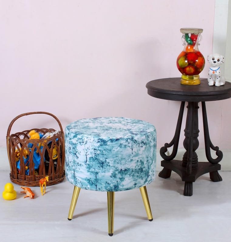Shadowkart Ottoman Stool for Living | Pouffe for Sitting Printed Ottoman | Foot Rest Wooden Ottoman Foot Puffy Stool | Make up Dressing Side Table & Decoration, 17 Inch Height