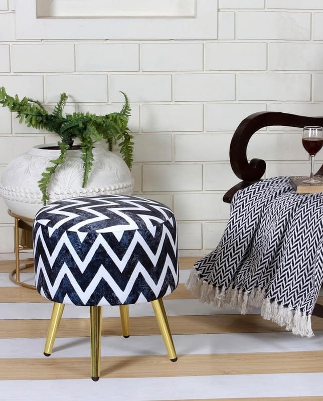 Shadowkart Ottoman Stool for Living | Pouffe for Sitting Printed Ottoman | Foot Rest Wooden Ottoman Foot Puffy Stool | Make up Dressing Side Table & Decoration, 17 Inch Height