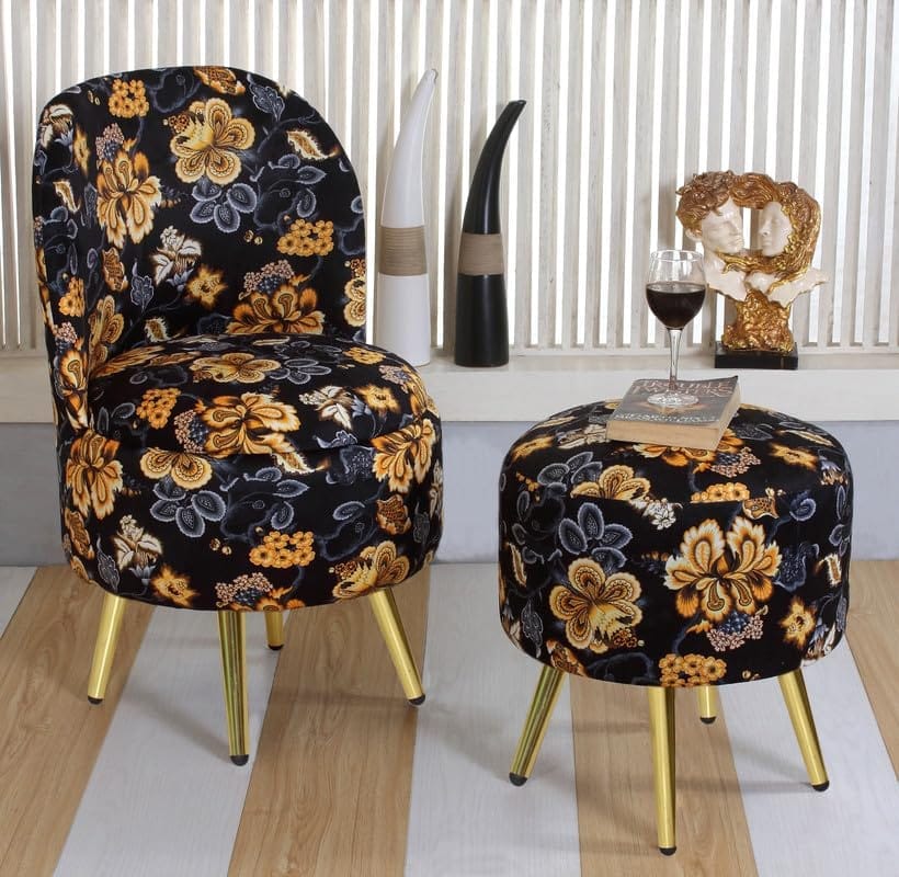 Shadowkart Ottomans Stool for Living Room | Pouffe for Sitting Printed Ottoman | Foot Rest Wooden Ottoman Foot Puffy Stool | Make up Dressing Side Table & Decoration, Combo 17/32 Inch Height