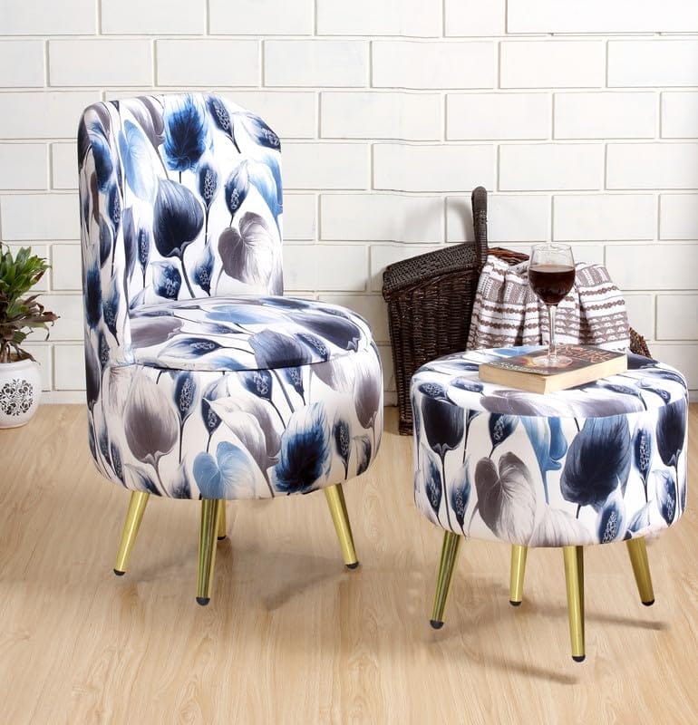 Shadowkart Ottomans Stool for Living Room | Pouffe for Sitting Printed Ottoman | Foot Rest Wooden Ottoman Foot Puffy Stool | Make up Dressing Side Table & Decoration, Combo 17/32 Inch Height