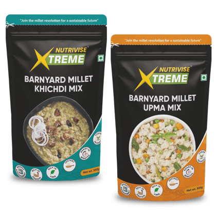 Nutrivise Xtreme Instant Mix Combo: Barnyard Millet Upma Mix|Barnyard Millet Kichidi Mix|Instant Cook|Low GI|Rich in Protein & Fiber|500g each(Pack of 2)