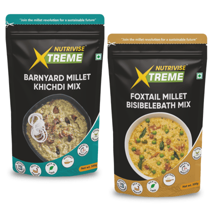 Nutrivise Xtreme Instant Mix Combo: Barnyard  Millet Kichidi Mix|Foxtail Millet Bisebellebath Mix|Instant Cook|Low GI|Rich in Protein & Fiber|500g each(Pack of 2)