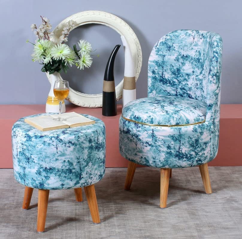 Shadowkart Ottoman Pouffes Sitting Mudda Puffy Stool for Living Room Dressing Table Pouf Round Footstool for Home Decor, Printed,16x16x17 Inch