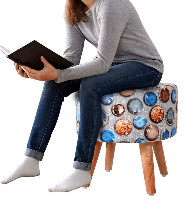 Shadowkart Ottoman Pouffes Sitting Mudda Puffy Stool for Living Room Dressing Table Pouf Round Footstool for Home Decor, Printed,16x16x17 Inch