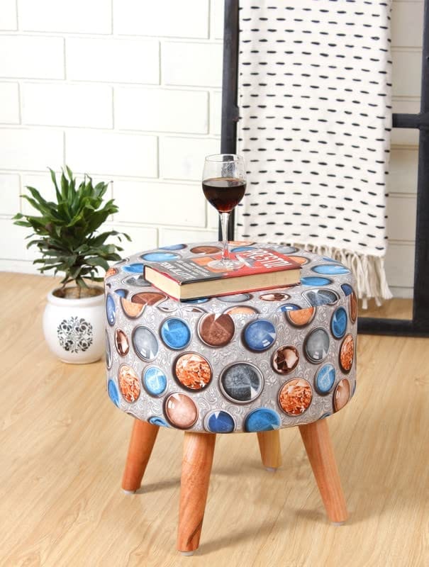Shadowkart Ottoman Pouffes Sitting Mudda Puffy Stool for Living Room Dressing Table Pouf Round Footstool for Home Decor, Printed,16x16x17 Inch