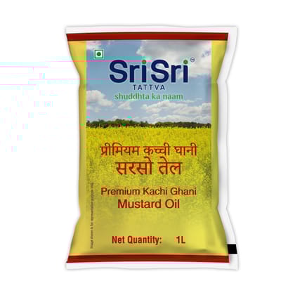Sri Sri Tattva Premium Kachi Ghani Mustard Oil Pouch, 1L