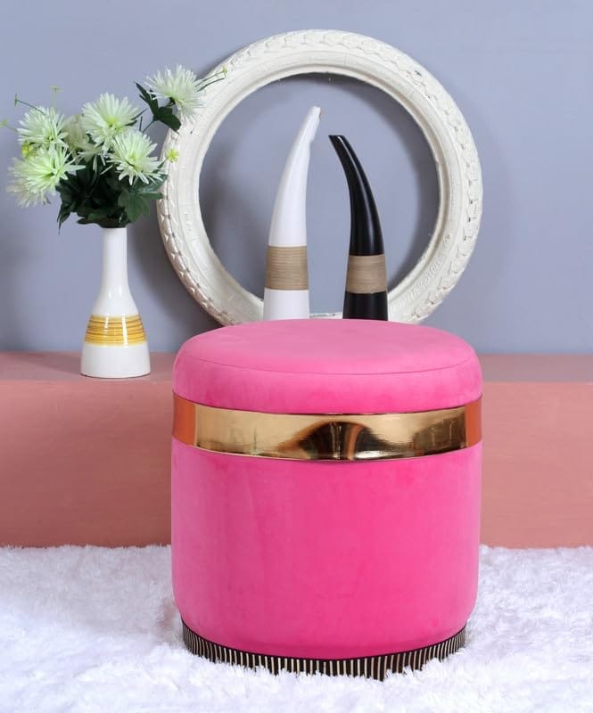 Shadowkart Pouffes Sitting Stool for Living Room, Mudda Puffy Wooden Ottoman Stools, Pouffe Footstool for Home Decoration Mudda for Dressing & Makeup Table, 16x18 Inch