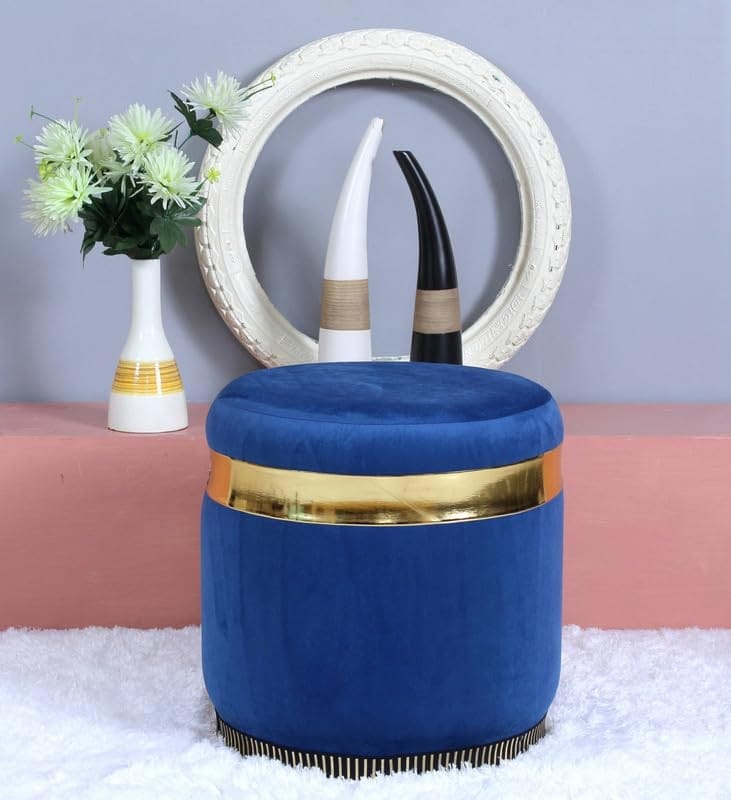 Shadowkart Pouffes Sitting Stool for Living Room, Mudda Puffy Wooden Ottoman Stools, Pouffe Footstool for Home Decoration Mudda for Dressing & Makeup Table, 16x18 Inch