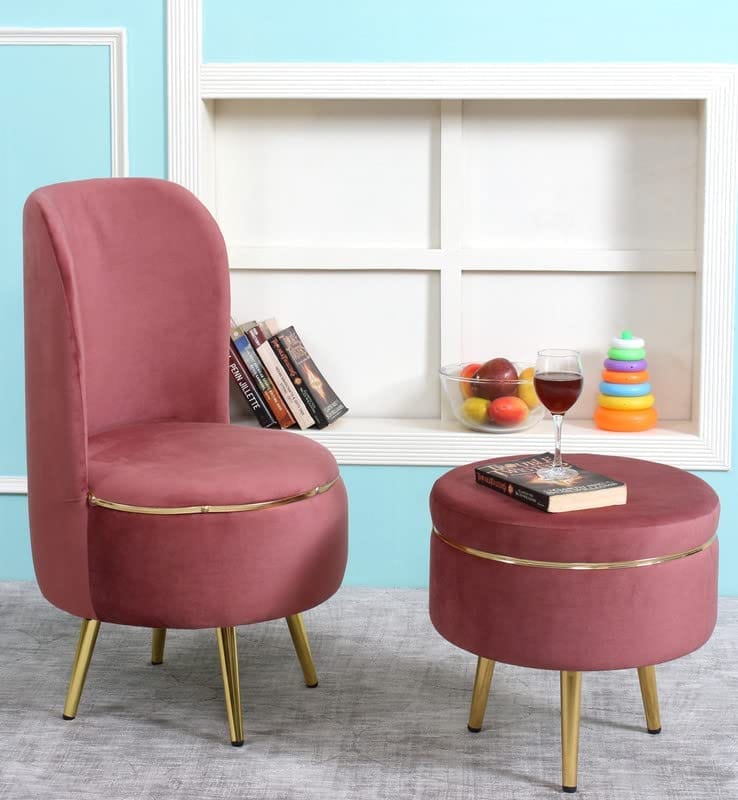 Shadowkart Ottoman Pouffes Sitting Mudda Puffies Stool for Living Room Pouf Dressing Table Puffy Footstool for Office or Home Decoration, Holland Velvet Fabric, Metal Leg, 16x16x17 Inch