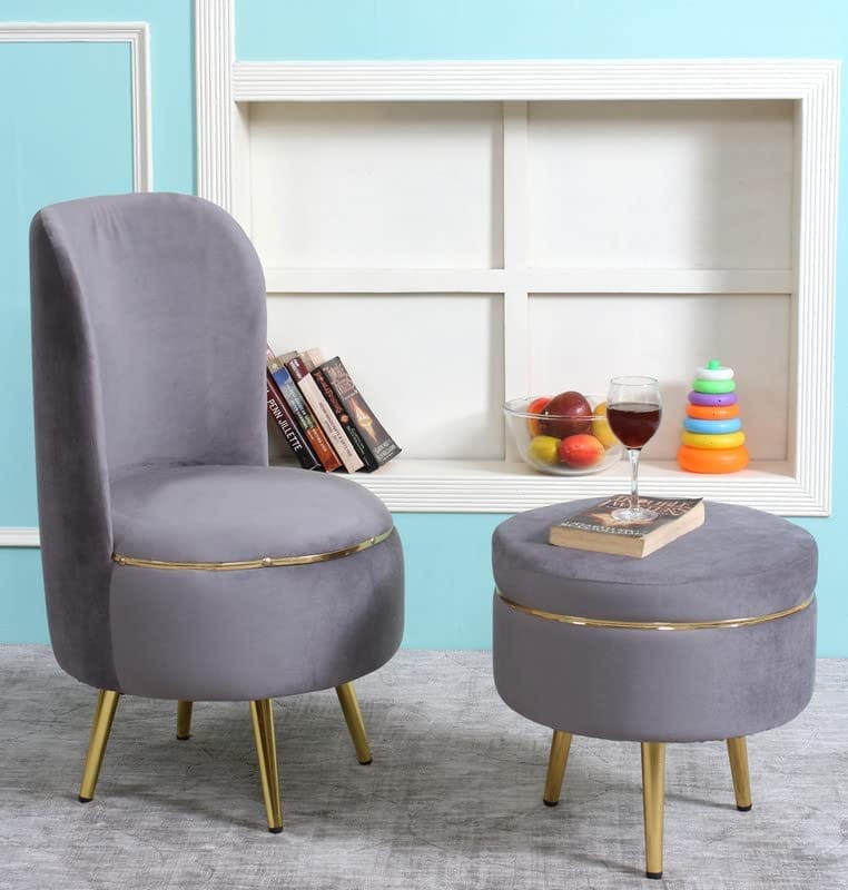 Shadowkart Ottoman Pouffes Sitting Mudda Puffies Stool for Living Room Pouf Dressing Table Puffy Footstool for Office or Home Decoration, Holland Velvet Fabric, Metal Leg, 16x16x17 Inch