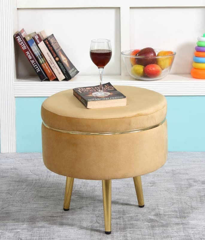 Shadowkart Ottoman Pouffes Sitting Mudda Puffies Stool for Living Room Pouf Dressing Table Puffy Footstool for Office or Home Decoration, Holland Velvet Fabric, Metal Leg, 16x16x17 Inch