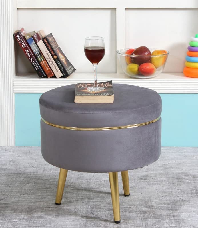 Shadowkart Ottoman Pouffes Sitting Mudda Puffies Stool for Living Room Pouf Dressing Table Puffy Footstool for Office or Home Decoration, Holland Velvet Fabric, Metal Leg, 16x16x17 Inch
