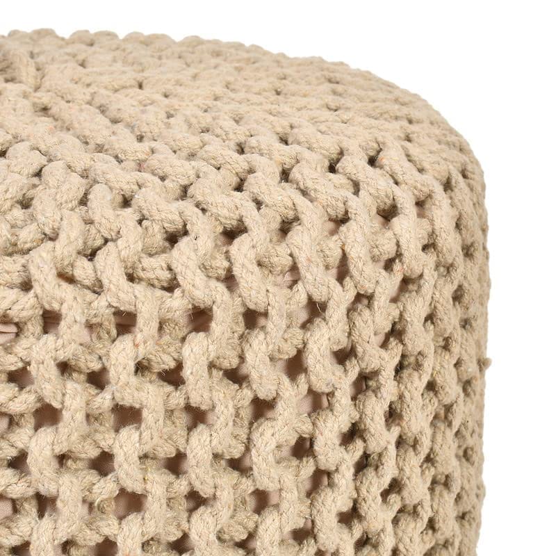 Shadowkart Jute Pouffes Sitting Stool for Living Room Puffy Wooden Ottoman Stools Cotton Knitted Poufe Furniture Footrest Pouf Footstool for Office Home Decor, 42x42x43Cm