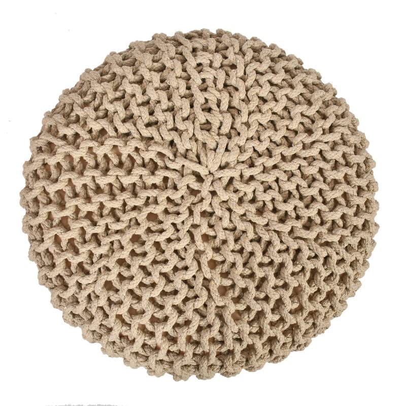 Shadowkart Jute Pouffes Sitting Stool for Living Room Puffy Wooden Ottoman Stools Cotton Knitted Poufe Furniture Footrest Pouf Footstool for Office Home Decor, 42x42x43Cm