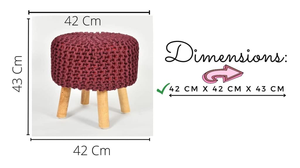 Shadowkart Jute Pouffes Sitting Stool for Living Room Puffy Wooden Ottoman Stools Cotton Knitted Poufe Furniture Footrest Pouf Footstool for Office Home Decor, 42x42x43Cm