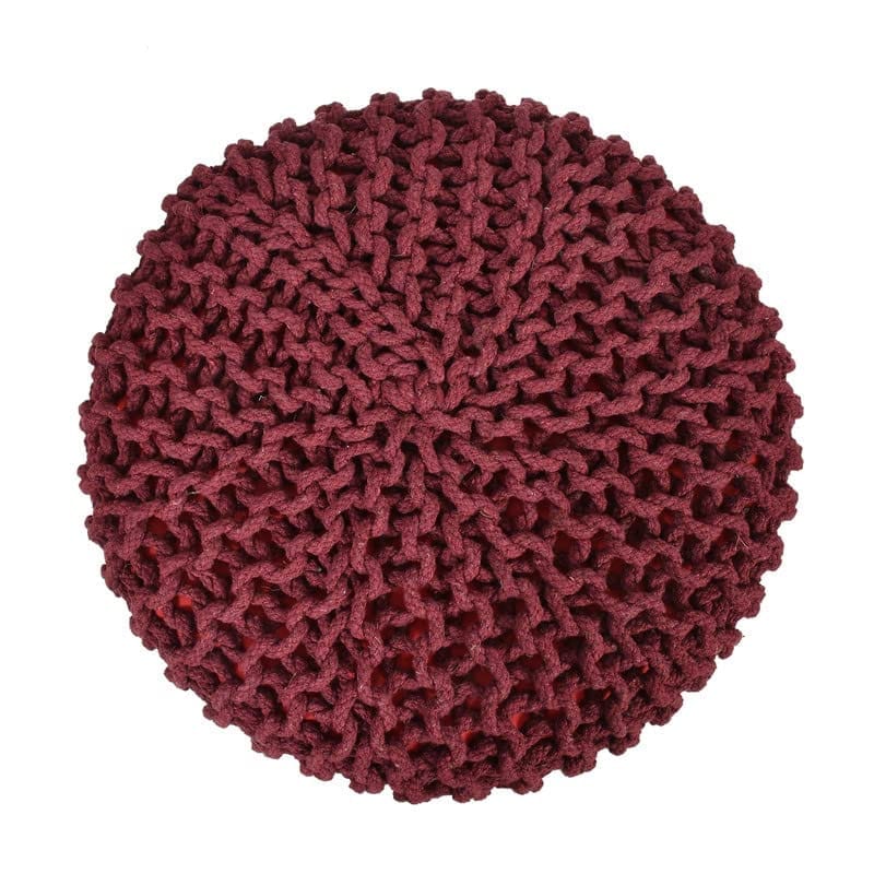 Shadowkart Jute Pouffes Sitting Stool for Living Room Puffy Wooden Ottoman Stools Cotton Knitted Poufe Furniture Footrest Pouf Footstool for Office Home Decor, 42x42x43Cm