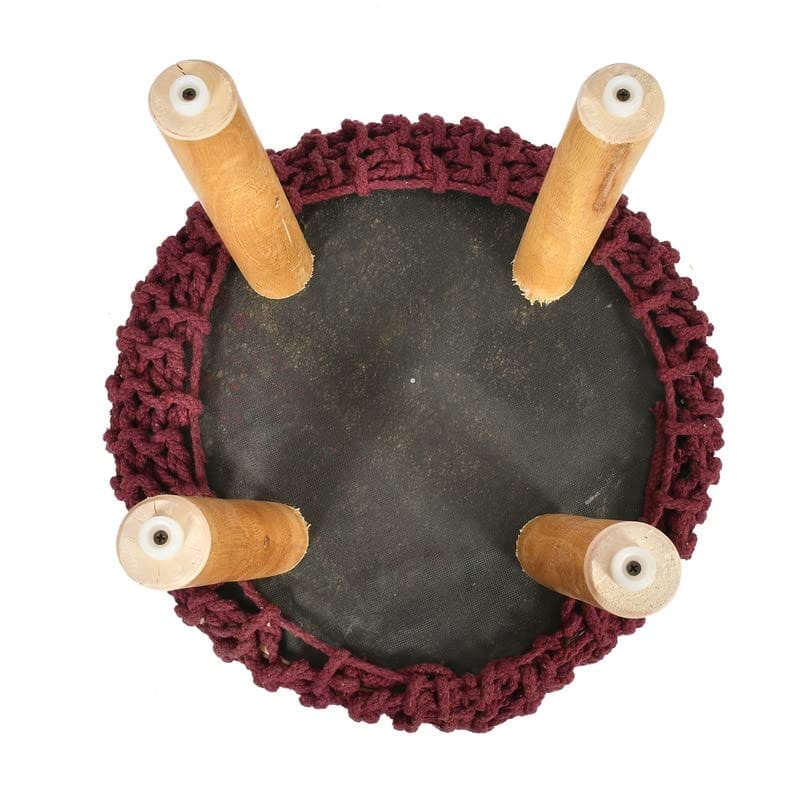 Shadowkart Jute Pouffes Sitting Stool for Living Room Puffy Wooden Ottoman Stools Cotton Knitted Poufe Furniture Footrest Pouf Footstool for Office Home Decor, 42x42x43Cm