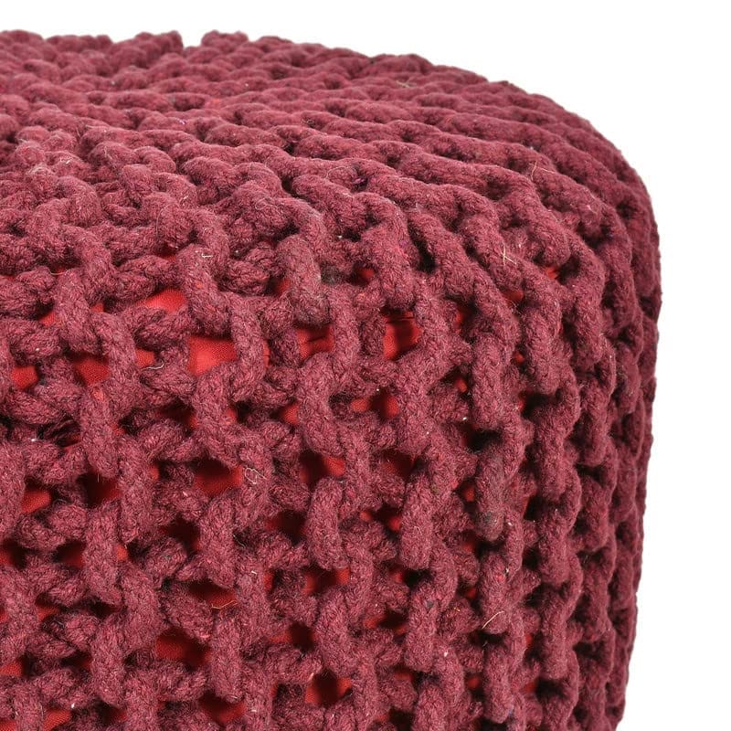 Shadowkart Jute Pouffes Sitting Stool for Living Room Puffy Wooden Ottoman Stools Cotton Knitted Poufe Furniture Footrest Pouf Footstool for Office Home Decor, 42x42x43Cm