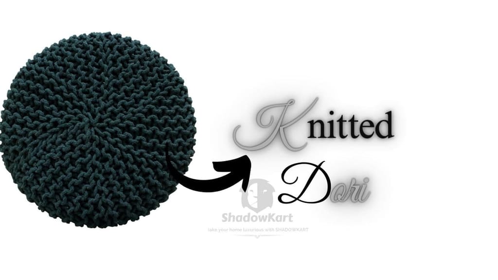 Shadowkart Jute Pouffes Sitting Stool for Living Room Puffy Wooden Ottoman Stools Cotton Knitted Poufe Furniture Footrest Pouf Footstool for Office Home Decor, 42x42x43Cm