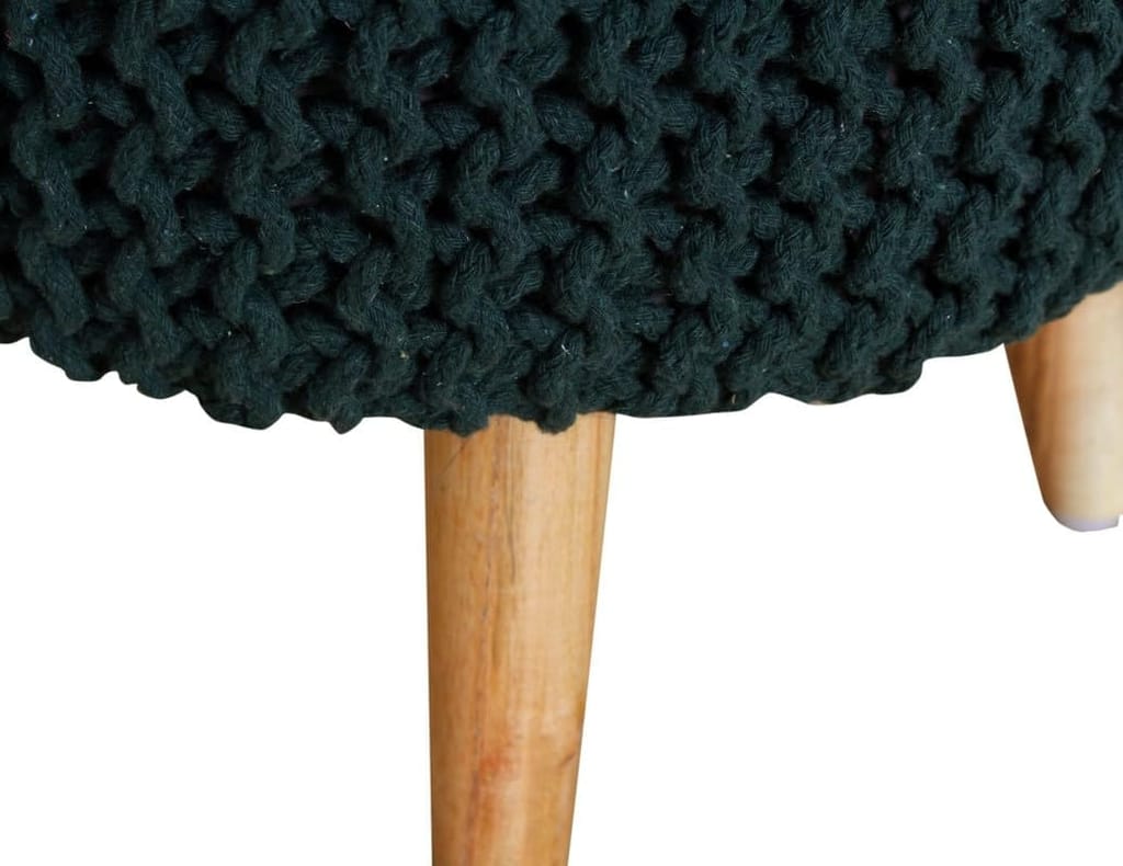 Shadowkart Jute Pouffes Sitting Stool for Living Room Puffy Wooden Ottoman Stools Cotton Knitted Poufe Furniture Footrest Pouf Footstool for Office Home Decor, 42x42x43Cm