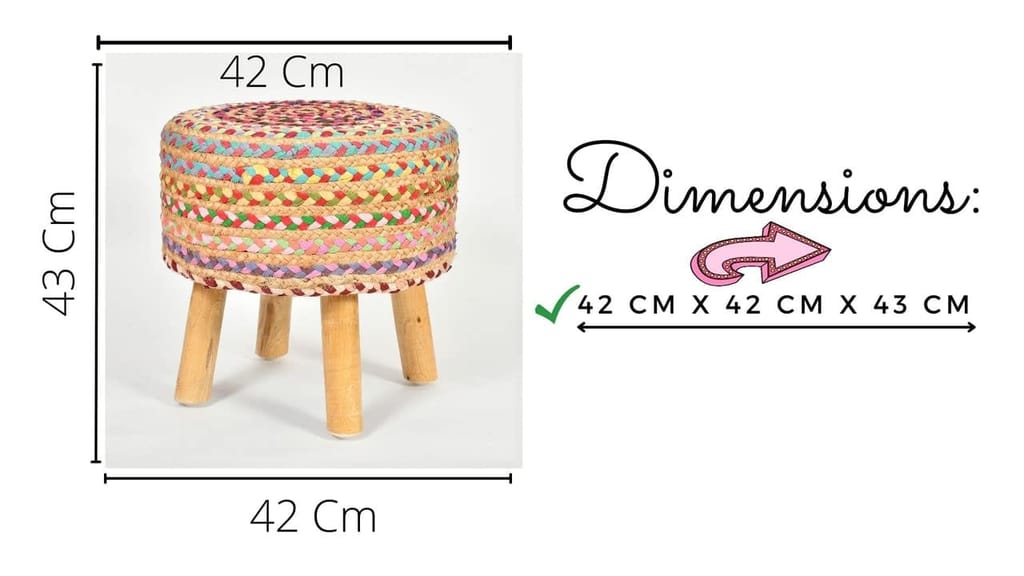 Shadowkart Jute Pouffes Sitting Stool for Living Room Puffy Wooden Ottoman Stools Cotton Knitted Poufe Furniture Footrest Pouf Footstool for Office Home Decor, 42x42x43Cm