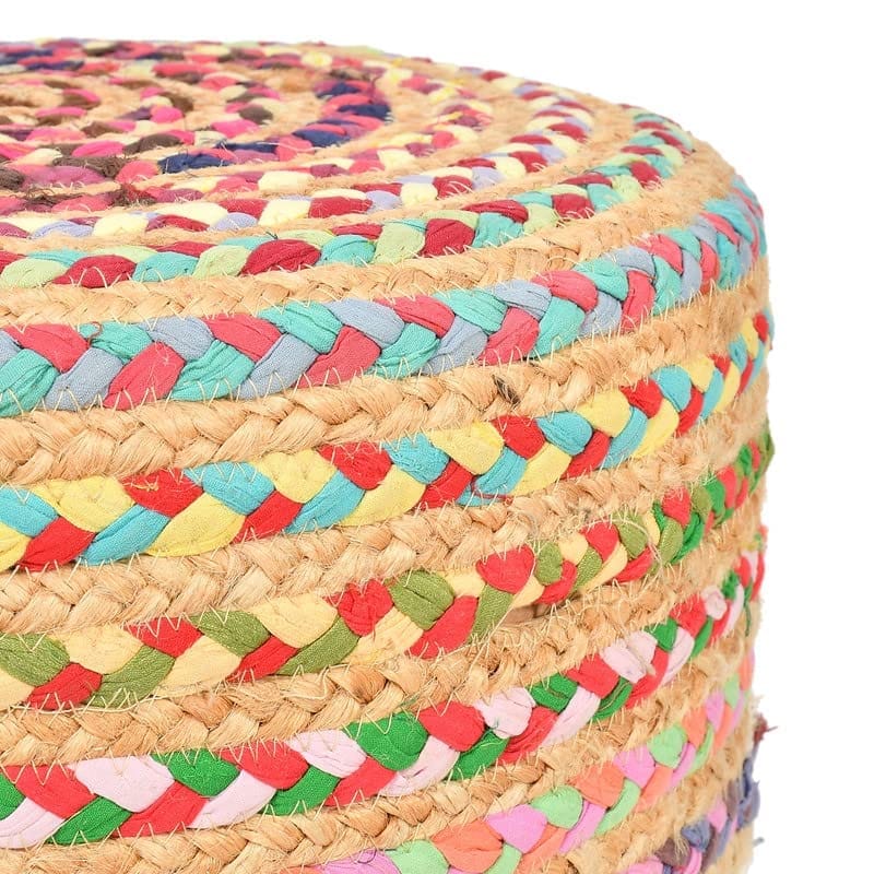 Shadowkart Jute Pouffes Sitting Stool for Living Room Puffy Wooden Ottoman Stools Cotton Knitted Poufe Furniture Footrest Pouf Footstool for Office Home Decor, 42x42x43Cm