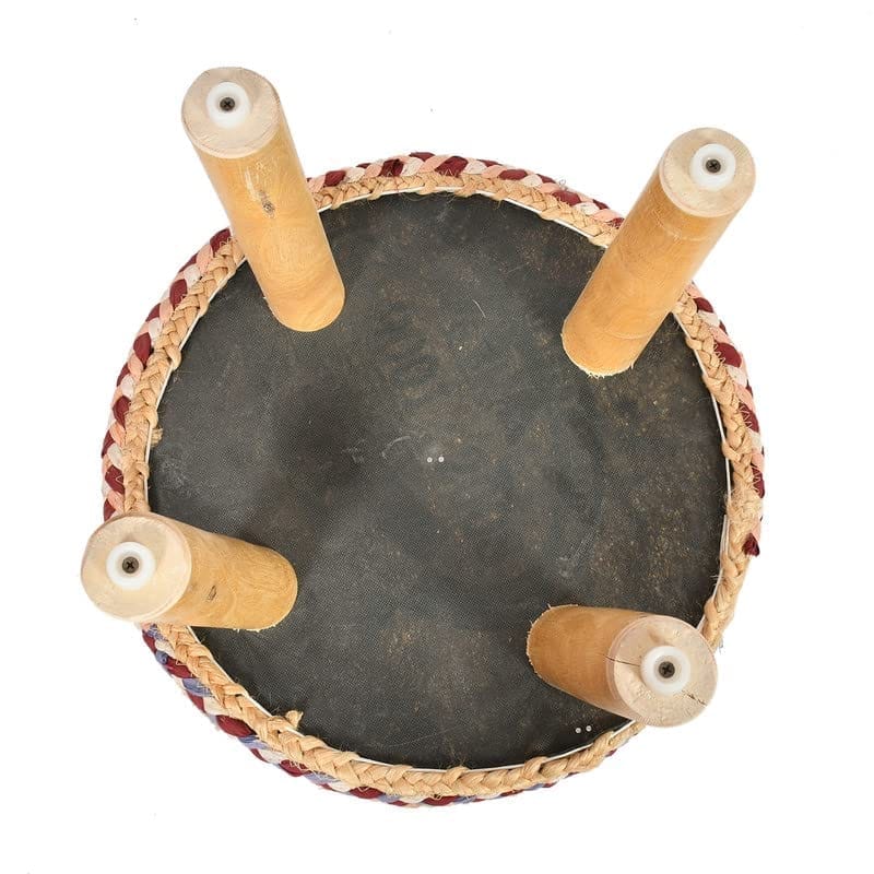 Shadowkart Jute Pouffes Sitting Stool for Living Room Puffy Wooden Ottoman Stools Cotton Knitted Poufe Furniture Footrest Pouf Footstool for Office Home Decor, 42x42x43Cm