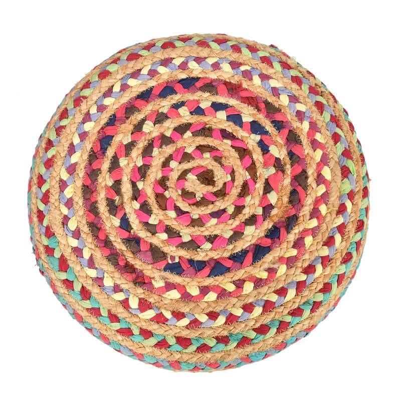 Shadowkart Jute Pouffes Sitting Stool for Living Room Puffy Wooden Ottoman Stools Cotton Knitted Poufe Furniture Footrest Pouf Footstool for Office Home Decor, 42x42x43Cm