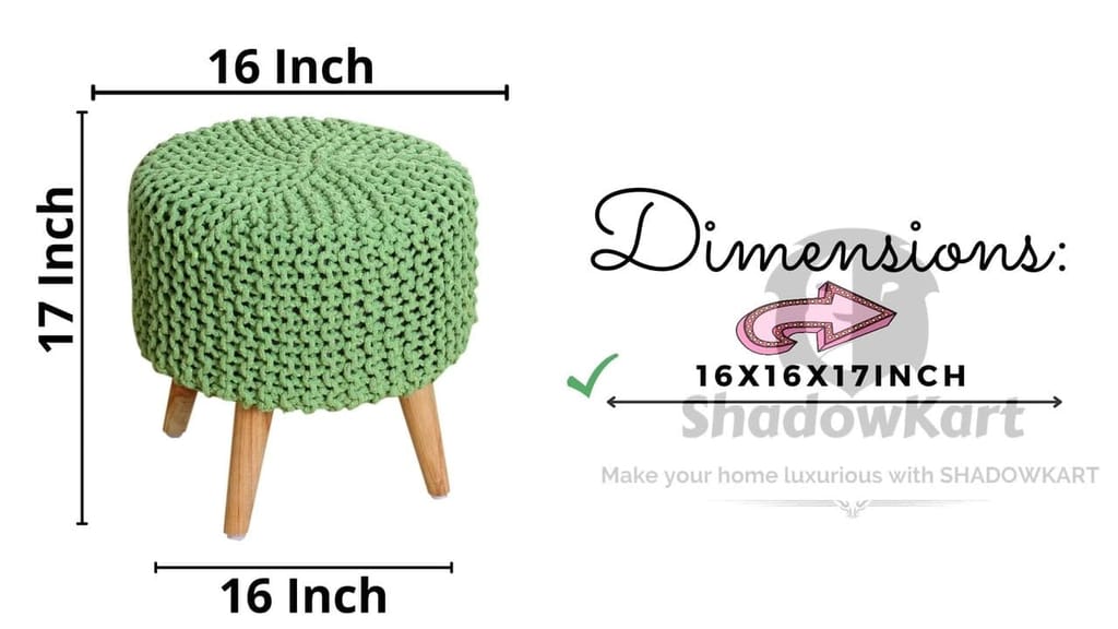 Shadowkart Jute Pouffes Sitting Stool for Living Room Puffy Wooden Ottoman Stools Cotton Knitted Poufe Furniture Footrest Pouf Footstool for Office Home Decor, 42x42x43Cm