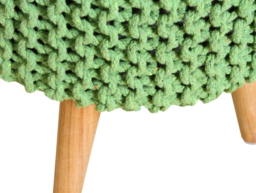 Shadowkart Jute Pouffes Sitting Stool for Living Room Puffy Wooden Ottoman Stools Cotton Knitted Poufe Furniture Footrest Pouf Footstool for Office Home Decor, 42x42x43Cm