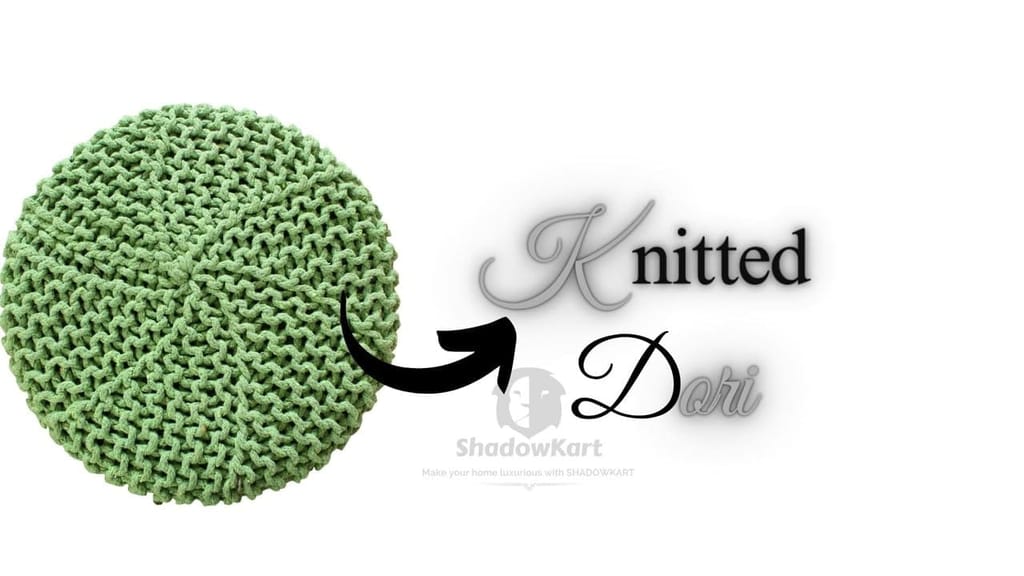 Shadowkart Jute Pouffes Sitting Stool for Living Room Puffy Wooden Ottoman Stools Cotton Knitted Poufe Furniture Footrest Pouf Footstool for Office Home Decor, 42x42x43Cm