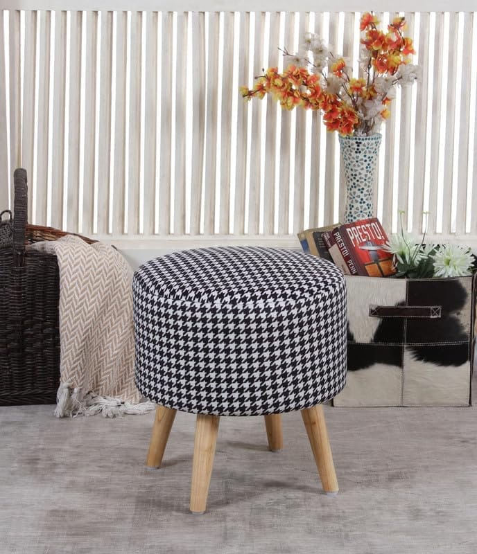 ShadowKart Ottoman Pouffes Sitting Mudda Puffy Stool for Living Room Dressing Table Pouf Round Footstool for Home Decor, Printed,16x16x17 Inch