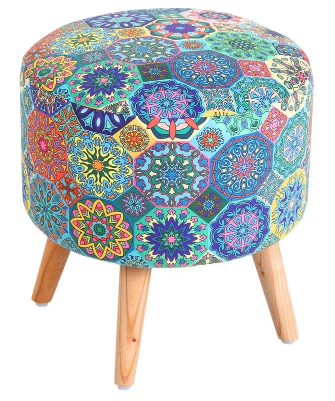 ShadowKart Ottoman Pouffes Sitting Mudda Puffy Stool for Living Room Dressing Table Pouf Round Footstool for Home Decor, Printed,Combo 16x16x17 Inch