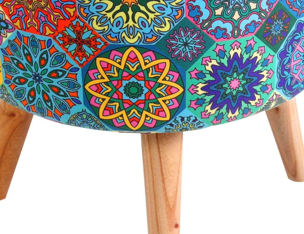 ShadowKart Ottoman Pouffes Sitting Mudda Puffy Stool for Living Room Dressing Table Pouf Round Footstool for Home Decor, Printed,Combo 16x16x17 Inch