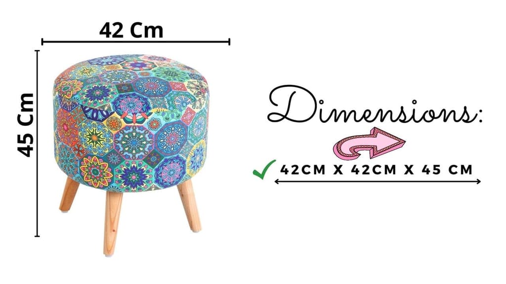 ShadowKart Ottoman Pouffes Sitting Mudda Puffy Stool for Living Room Dressing Table Pouf Round Footstool for Home Decor, Printed,Combo 16x16x17 Inch