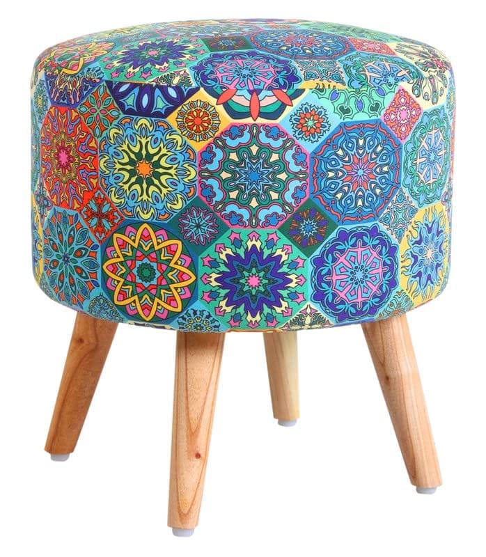 ShadowKart Ottoman Pouffes Sitting Mudda Puffy Stool for Living Room Dressing Table Pouf Round Footstool for Home Decor, Printed,Combo 16x16x17 Inch