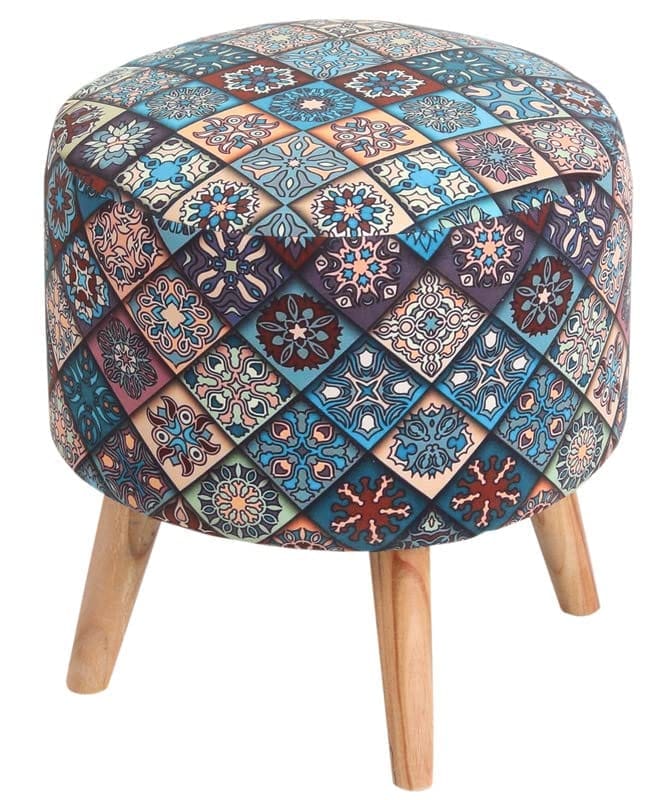 ShadowKart Ottoman Pouffes Sitting Mudda Puffy Stool for Living Room Dressing Table Pouf Round Footstool for Home Decor, Printed,Combo 16x16x17 Inch
