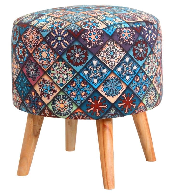ShadowKart Ottoman Pouffes Sitting Mudda Puffy Stool for Living Room Dressing Table Pouf Round Footstool for Home Decor, Printed,Combo 16x16x17 Inch