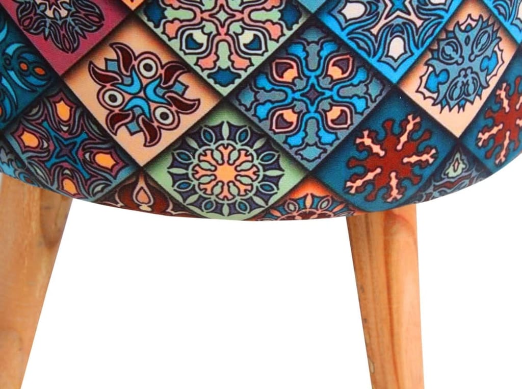 ShadowKart Ottoman Pouffes Sitting Mudda Puffy Stool for Living Room Dressing Table Pouf Round Footstool for Home Decor, Printed,Combo 16x16x17 Inch