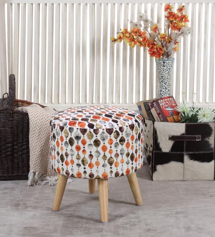ShadowKart Ottoman Pouffes Sitting Mudda Puffy Stool for Living Room Dressing Table Pouf Round Footstool for Home Decor, Printed,16x16x17 Inch