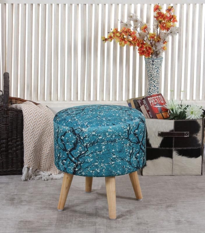 ShadowKart Ottoman Pouffes Sitting Mudda Puffy Stool for Living Room Dressing Table Pouf Round Footstool for Home Decor, Printed,16x16x17 Inch