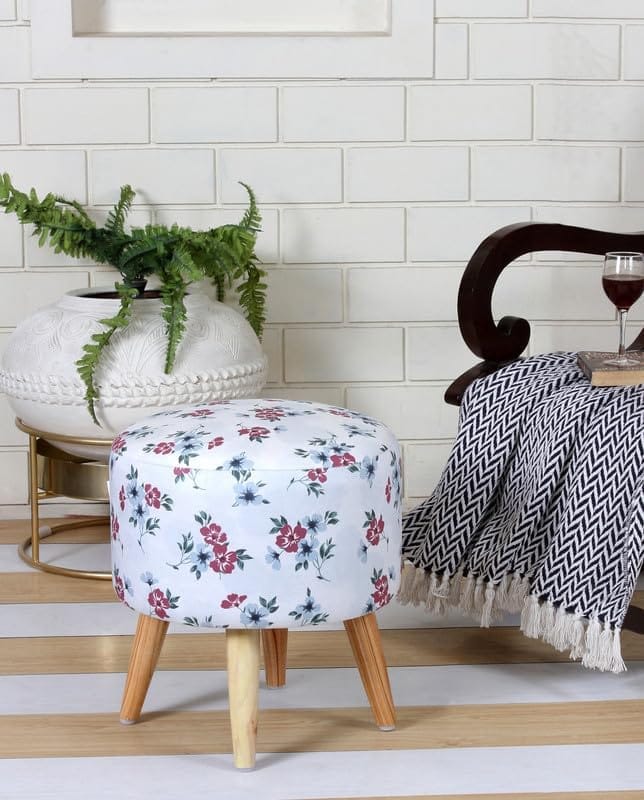 ShadowKart Ottoman Pouffes Sitting Mudda Puffy Stool for Living Room Dressing Table Pouf Round Footstool for Home Decor, Printed,16x16x17 Inch