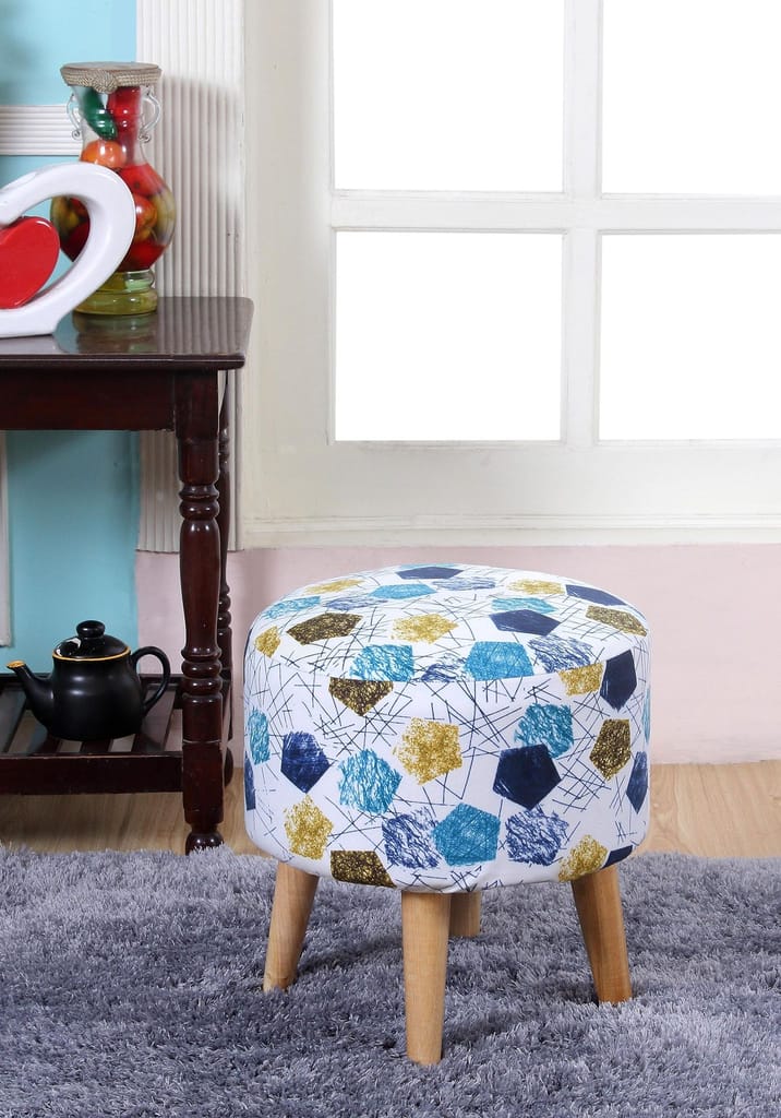 ShadowKart Ottoman Pouffes Sitting Mudda Puffy Stool for Living Room Dressing Table Pouf Round Footstool for Home Decor, Printed,Combo 16x16x17 Inch