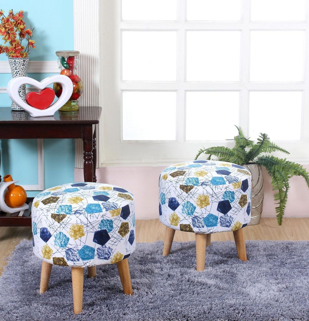 ShadowKart Ottoman Pouffes Sitting Mudda Puffy Stool for Living Room Dressing Table Pouf Round Footstool for Home Decor, Printed,Combo 16x16x17 Inch
