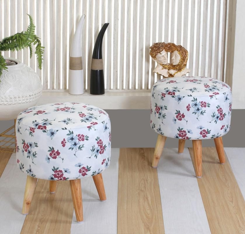 ShadowKart Ottoman Pouffes Sitting Mudda Puffy Stool for Living Room Dressing Table Pouf Round Footstool for Home Decor, Printed,Combo 16x16x17 Inch