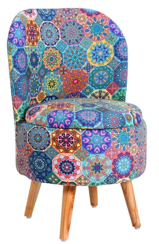 ShadowKart Ottoman Pouffes Sitting Mudda Puffy Stool for Living Room Dressing Table Pouf Round Footstool for Home Decor, Printed,18x18x32 Inch
